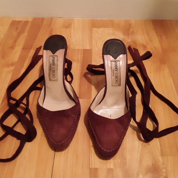 BUTTER SOFT...WOMENS JIMMY CHOO SUEDE BURGUNDY STRAP-UP PUMP Sz:7 - Picture 5 of 6